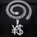 Hip Hop Exaggerated Dollar Sign Pendant,with 13mm Cuban Chain Currency Symbol Pendant Necklace for Men Rapper Charm