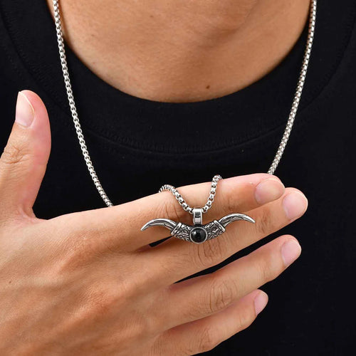 Bull Horn Pendant Necklace — Stainless Steel