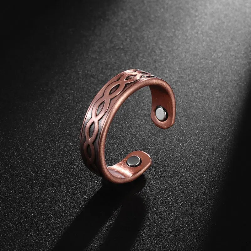 Flower Shape Magnetic Ring Copper Adjustable Open Cuff Ring Men and Women Magnet Healthy Energy Ring for Arthritis Pain Relief