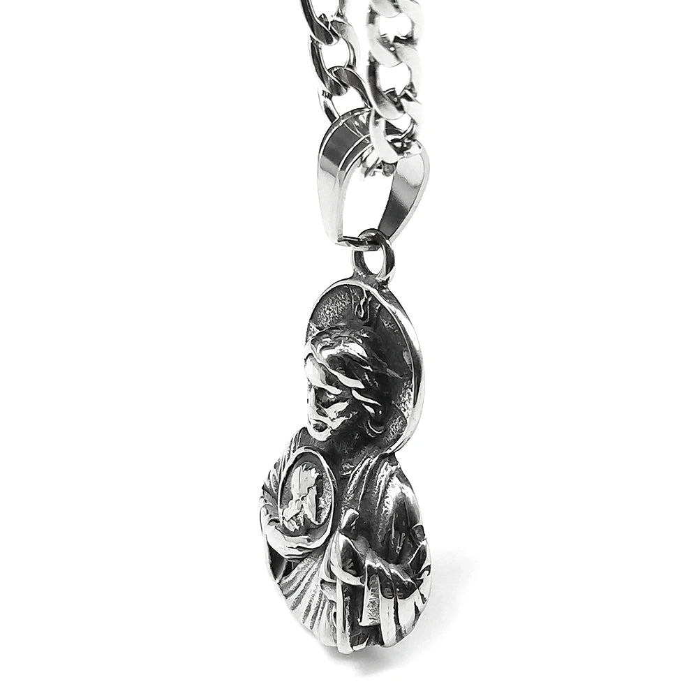 Sacred Heart Jesus Amulet Pendant Necklace — Stainless Steel