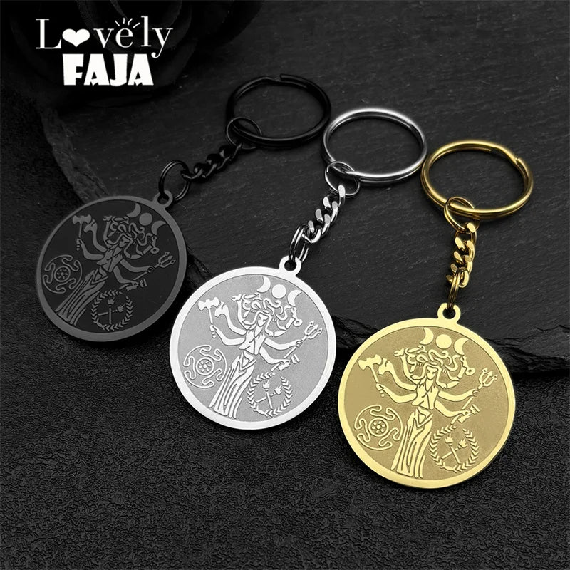 Snake Trident Gold Pendant Wicca Triple Moon Goddness