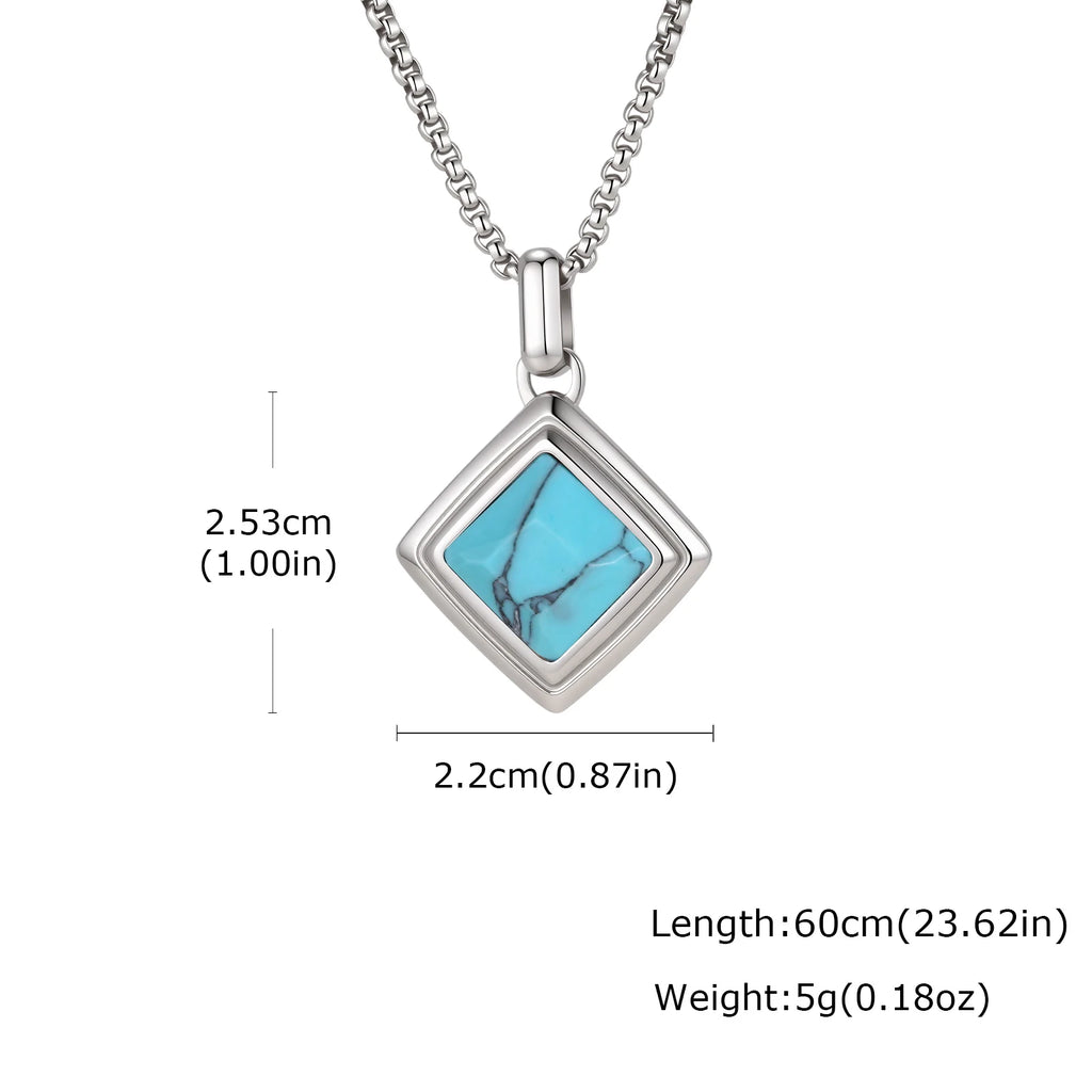 Stylish Natual Stone Necklace for Men,Stainless Steel Geometric Pendant Necklace,New Trend Jewelry Gift