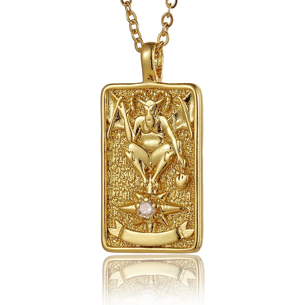22 Style Classic Tarot Card Pendant Necklace Double Sided Zircon Tarot Necklace Major Arcana Empress Sun Star Sign