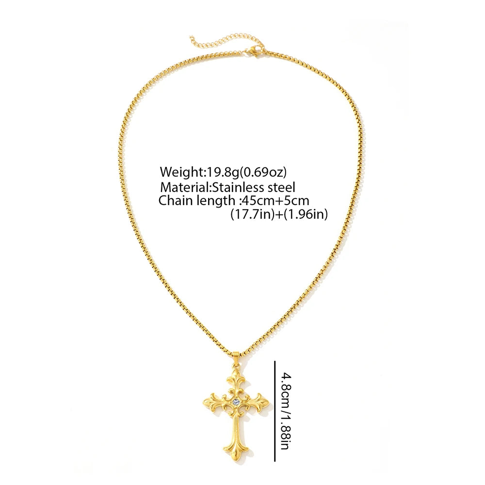 Stainless Steel Necklace Hip Hop Street Creative Fashion Cross Pendant Necklace For Women Jewelry Party Commuter Matching