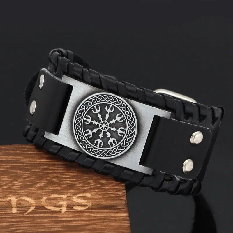 New Retro Wide Leather Nordic Rune of Odi Bracelet Men's Bracelet Celtic Viking Jewelry Bracelet Accessories Party Gifts