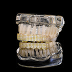 YOUNGX Fashion 8/8 Iced Out CZ Stone Fangs Teeth Grillz Hip Hop Cubic Zircon Tooth Caps For Women Men Jewelry Cosplay