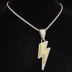 Men Women Hip Hop Lightning Pendant Necklace with 13mm Crystal Cuban Chain HipHop Iced Out Bling Necklaces Fashion Charm Jewelry