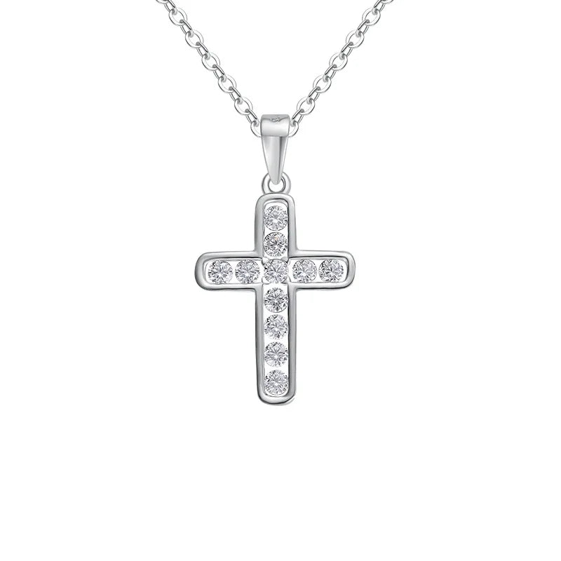 Iced Cross Platinum Pendant Necklace