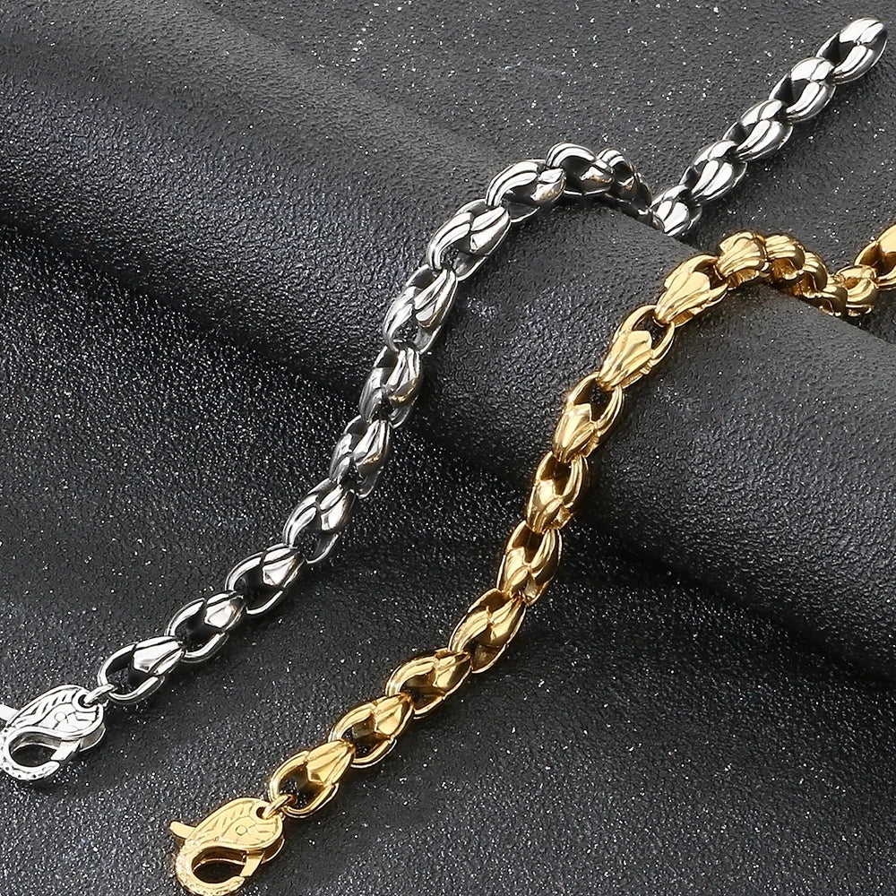 Vintage Punk Stainless Steel Men's Bracelet 7mm Vacuum Plated Cuban Link Chain With Spring Claw Clasp Waterproof