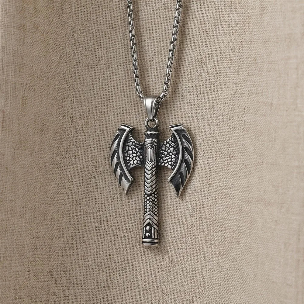 Silver Viking Axe Pendant Necklace Statement