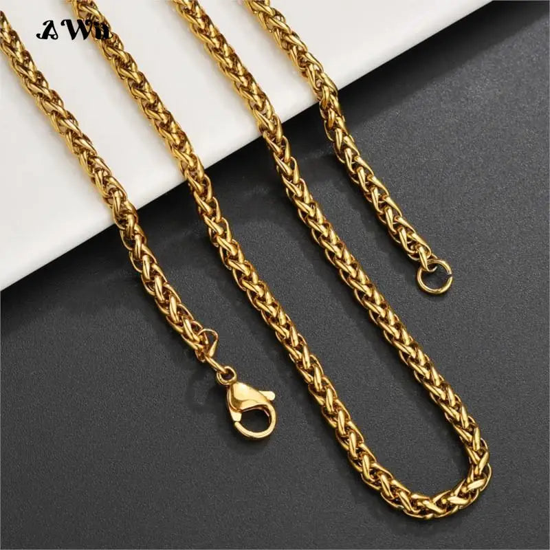 AWit 3MM-8MM STAINLESS STEEL TWIST LONG CHAIN NECKLACE FOR MEN Neck Punk Jewelry Pendant Accessories Male Chains
