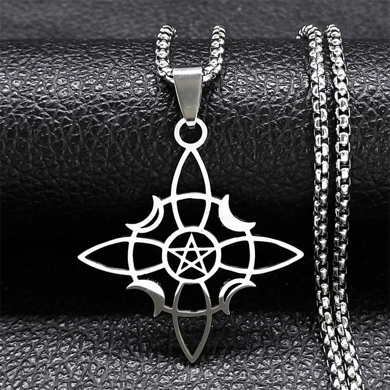 Wicca Celtic Knot Triple Moon Goddess Necklace Stainless Steel Gold Color Witch Amulet Chain Necklaces Pagan Jewelry