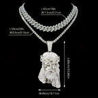 Stylish 3D Jesus Pendant Necklace - Hip Hop Inspired with Layered Cuban & Tennis Chains, Rhinestone Accents,Fashion