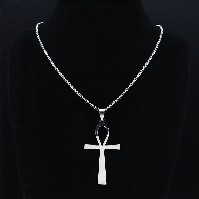 Egyptian Ankh Cross Stainless Steel Necklace Women/Men Symbol of Life Cross Necklace Jewelry Cadenas De Acero Inoxidab