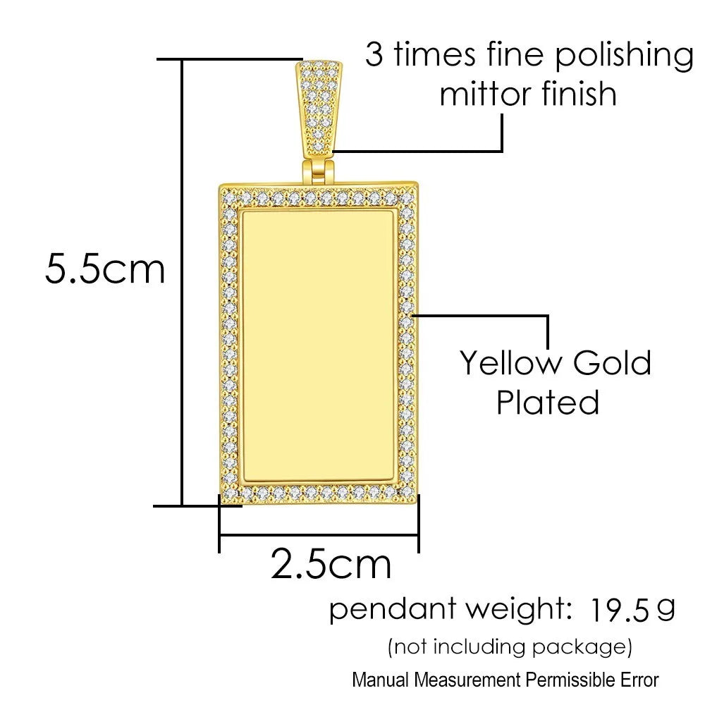 Iced Out Rectangle Photo Pendant Necklace