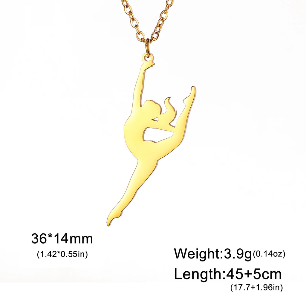 Unift Stainless Steel Sport Women Necklace Runner Rhythmic Gymnastics  Silhouette Pendant Fashion Birthday Jewelry Wholesale