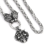 Wolf Head Snake Head Men's Stainless Steel Pendant King Chain Necklace, Nordic Viking Retro Scandinavian Amulet Jewelry