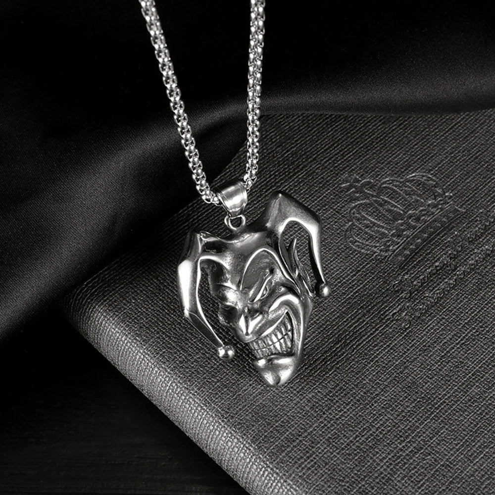 Silver Joker Pendant Necklace Stainless Steel