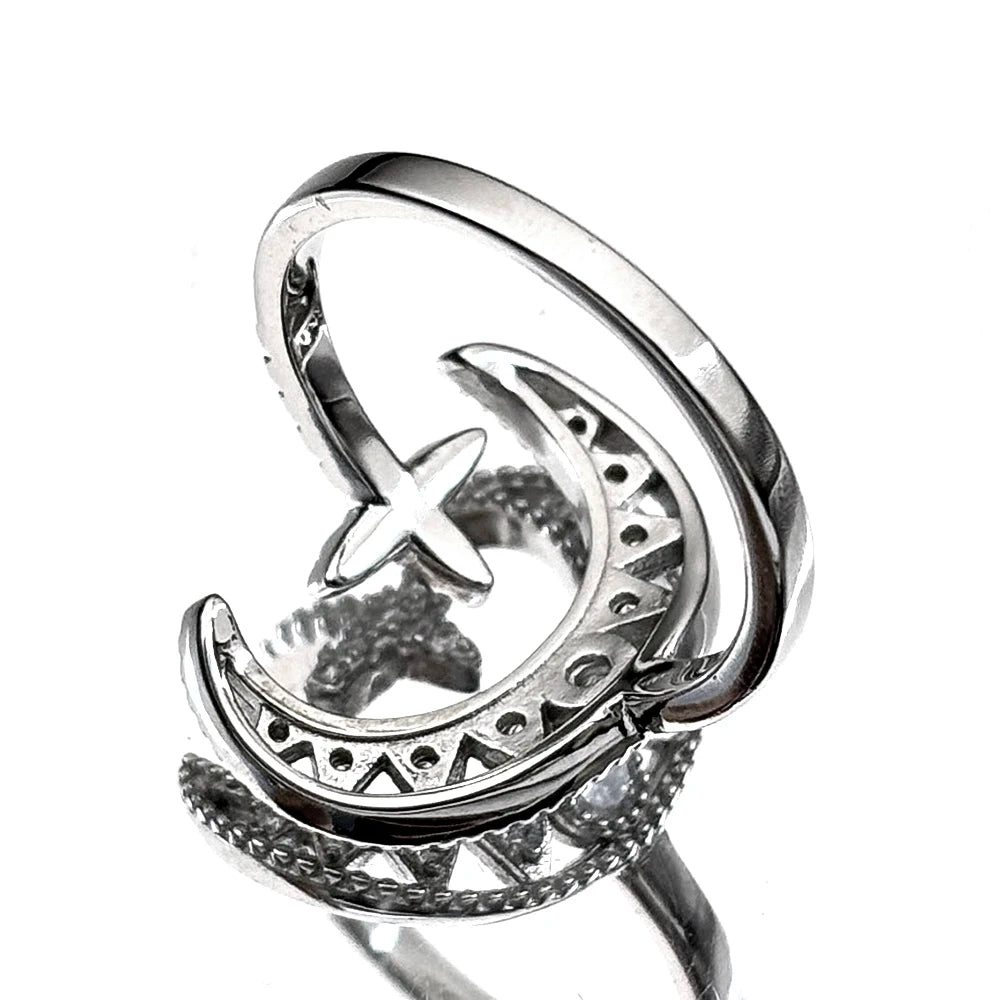 Cross Star Silver Ring Sterling Zircons Moon Finger