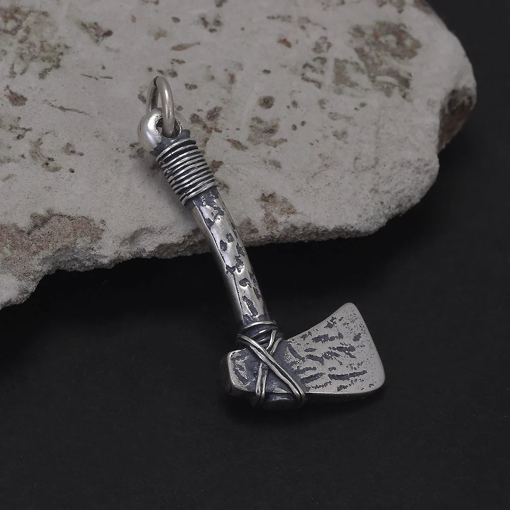 925 Sterling Silver Nordic Viking Axe Pendant Necklace Antiqued Retro Punk Celtic Trendy Male Boy Amulet Jewelry Gifts