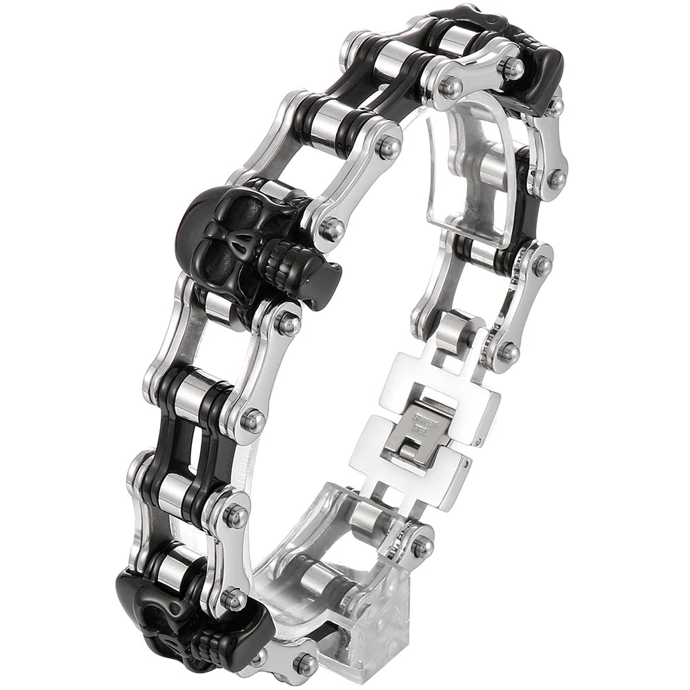 Men's Bike Skull Chain Bracelet Masculine Red Stainless Steel Skeleton Heads Link Bracelets Party Accessories for