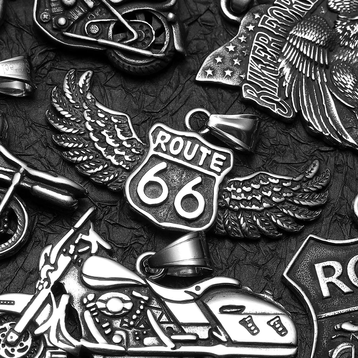 Punk Motorcycle Series Rider Route66 Stainless Steel Men Necklace Pendant Chain New in For Women Fashion Jewelry Gifts Wholesale