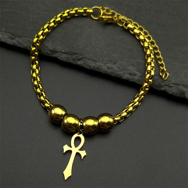 Cross Ankh Gold Bracelet Egypt Egyptian Key Life