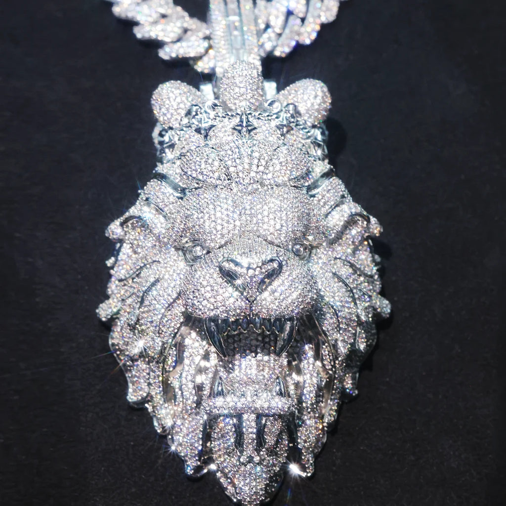 Iced Out Lion Head Cuban Pendant Necklace — Copper Alloy