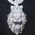 Iced Out Lion Head Cuban Pendant Necklace — Copper Alloy