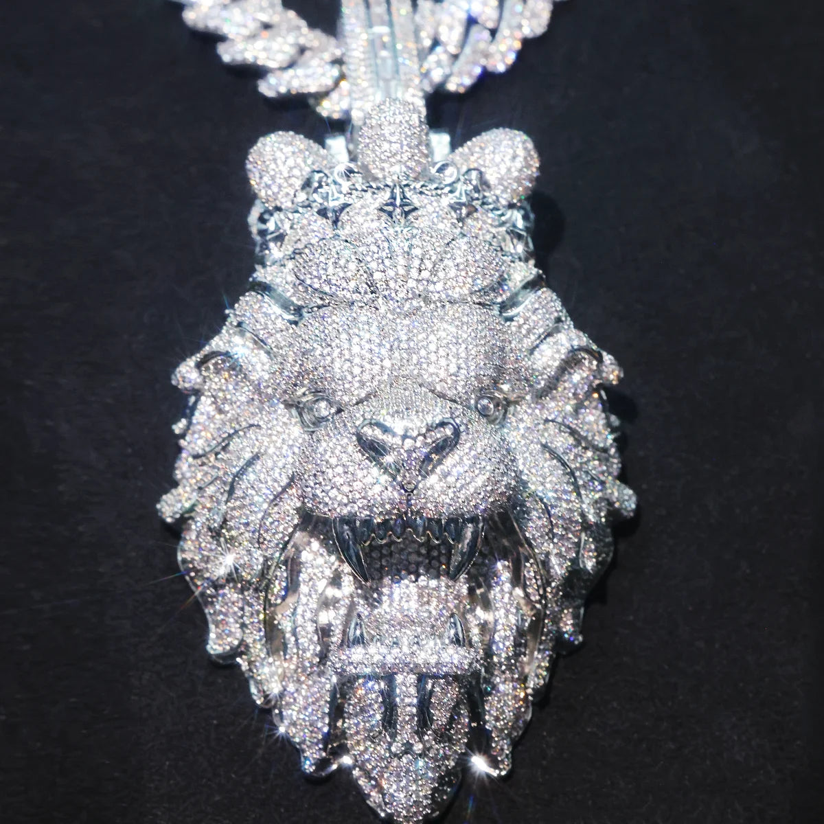 Iced Out Lion Head Cuban Pendant Necklace — Copper Alloy