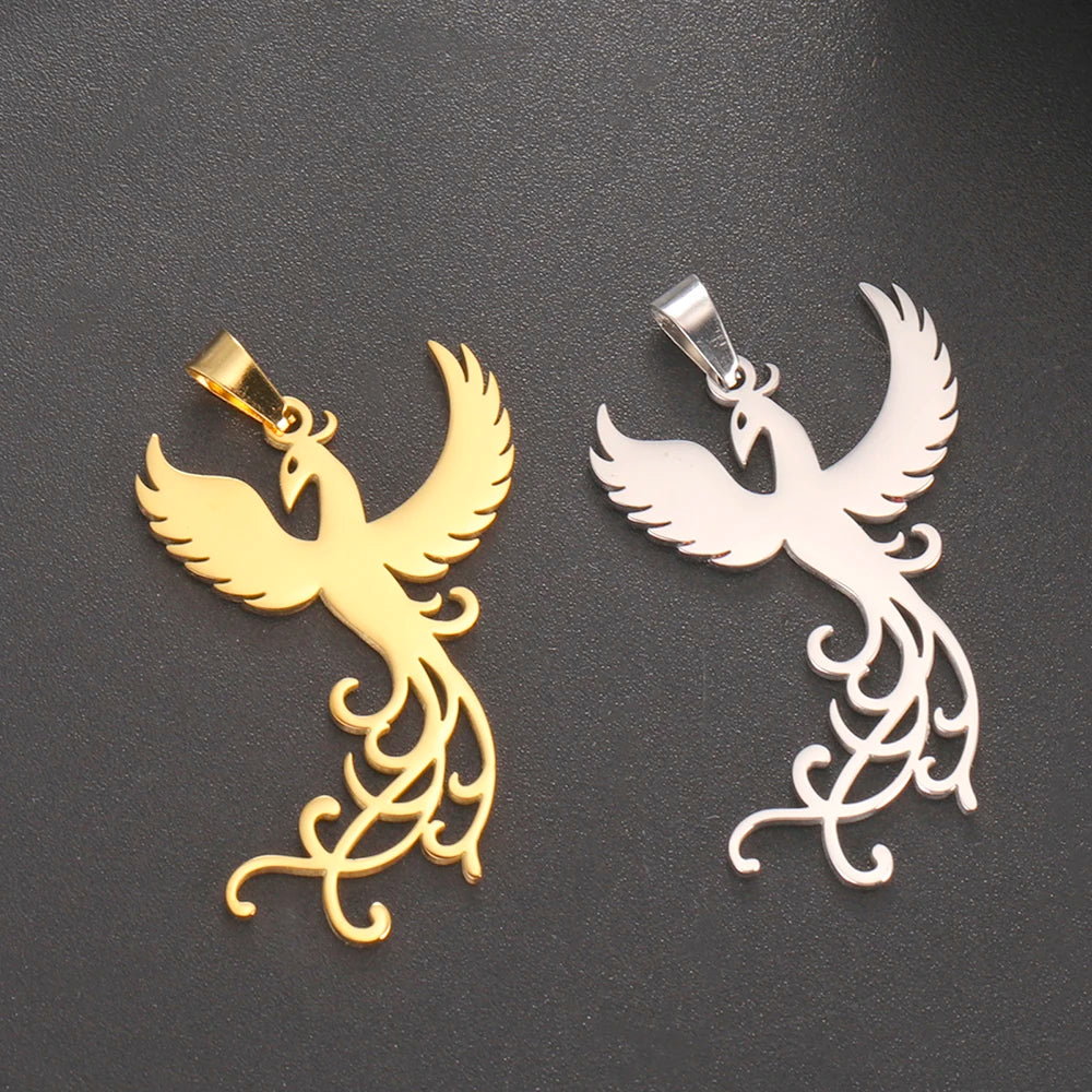 Dawapara Phoenix Pendant for Necklace Earrings Mythology Animal Stainless Steel Charms for Jewelry Making Religious Gift
