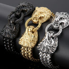 Massive Lion Skull Head Bracelet for Man Stainless Steel 18MM Wide Square Franco Chain Men's Bracelets Animal Wrist