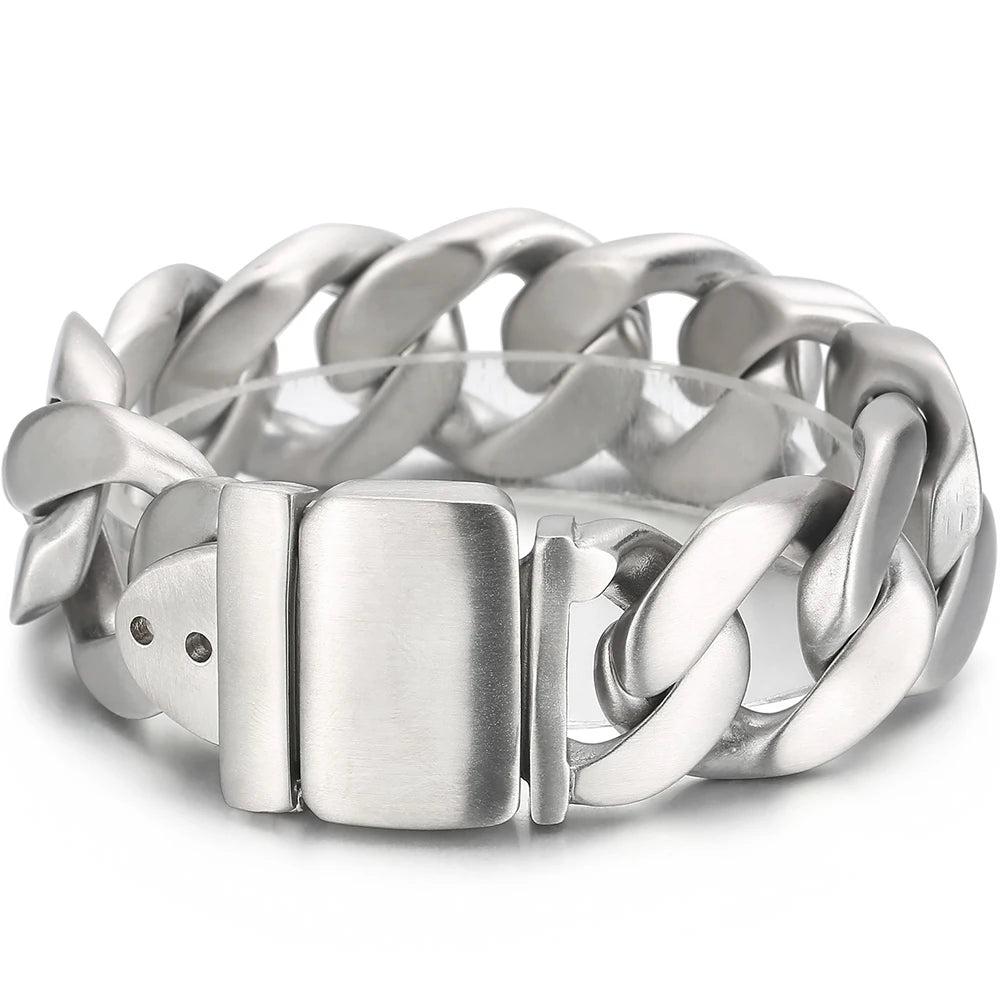 Men Bracelet for Man In Brushed Stainless Steel Luxury Gold Color 25MM Curb Link Chain Men's Bracelets On Hand Bands