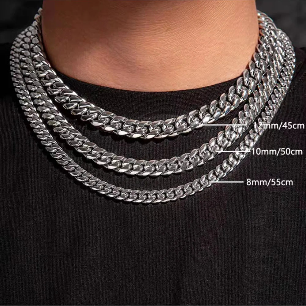 HNSP 316L Stainless Steel Cuban Link Chain Necklace For Men Minimalist Style Waterproof Jewelry Accessories Male Heavy Chains