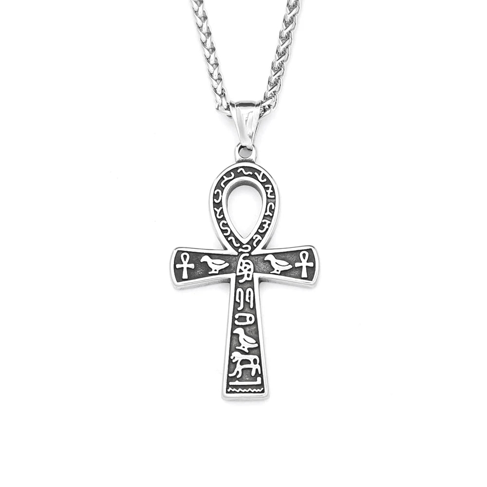Vintage Fashion Ancient Egyptian Ankh Cross Pendant Necklace For Men Women Stainless Steel Amulet Jewelry Gifts