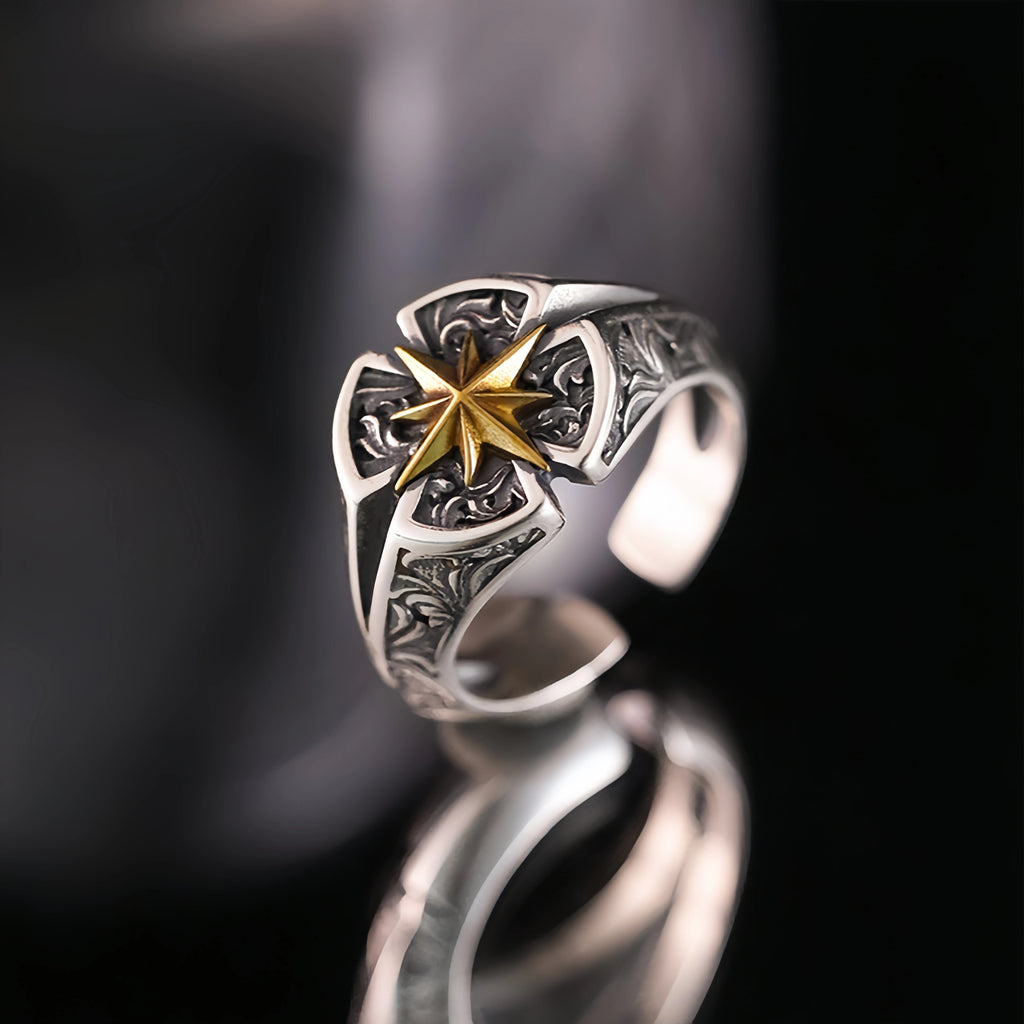 Retro Polaris North Star Adjustable Open Ring For Men Punk Gothic Edgy Brass Jewelry Unisex Accessories Good Fortune