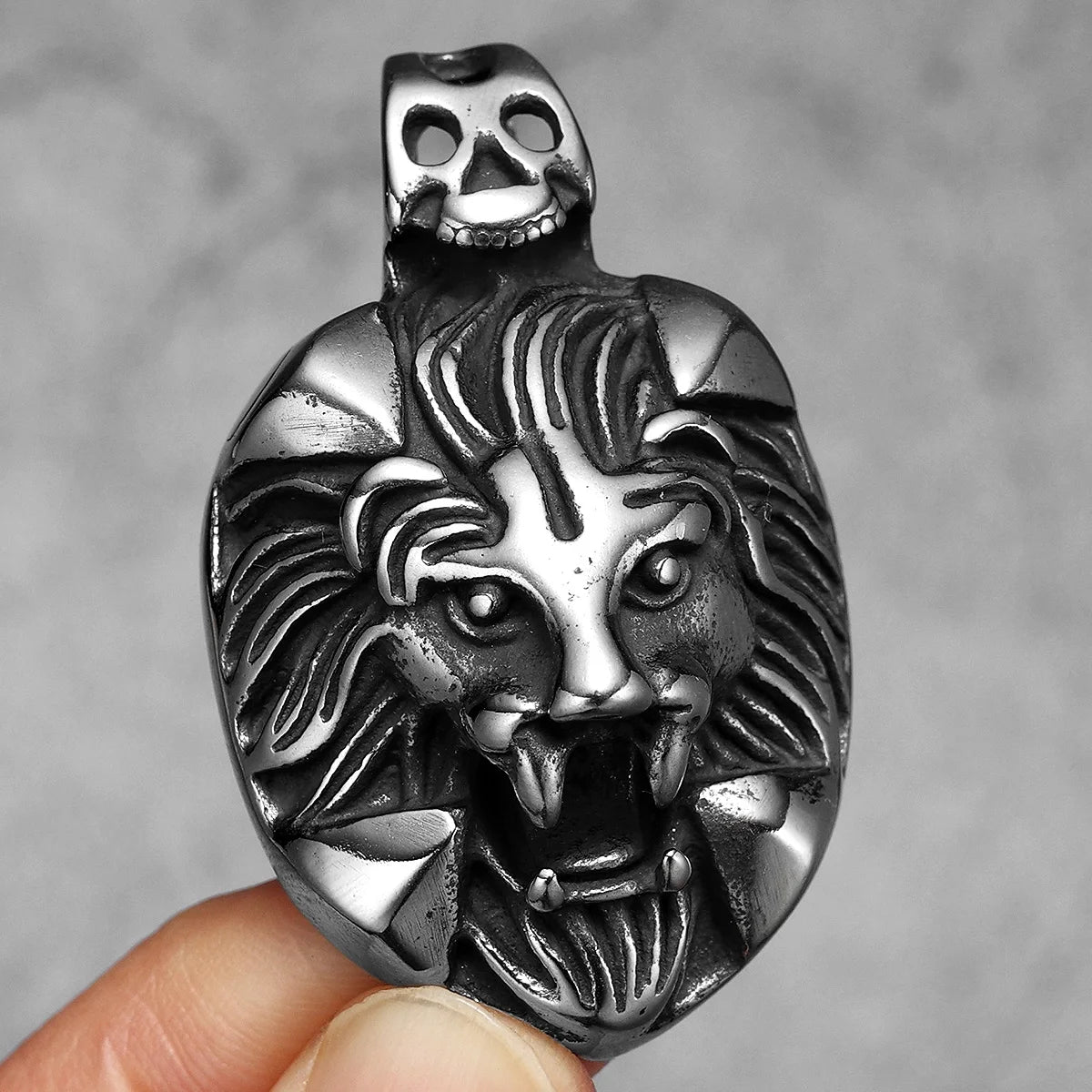 Vintage Gothic Lion Head Skull Pendant Necklace — Stainless Steel