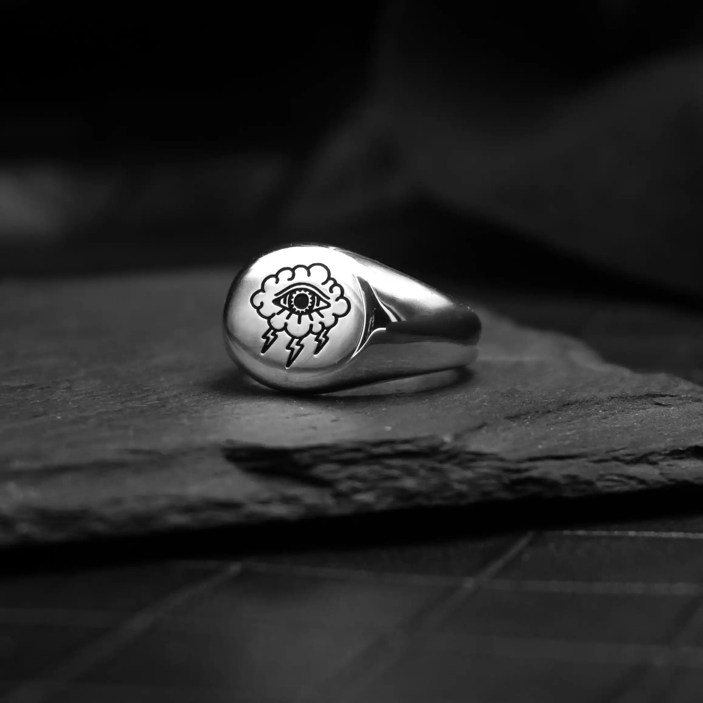 Vintage Storm Eye Charm Ring — Silver-Tone Steel