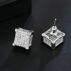 Iced Out Square Zirconia Stud Earrings for Men Women — Gold-Tone