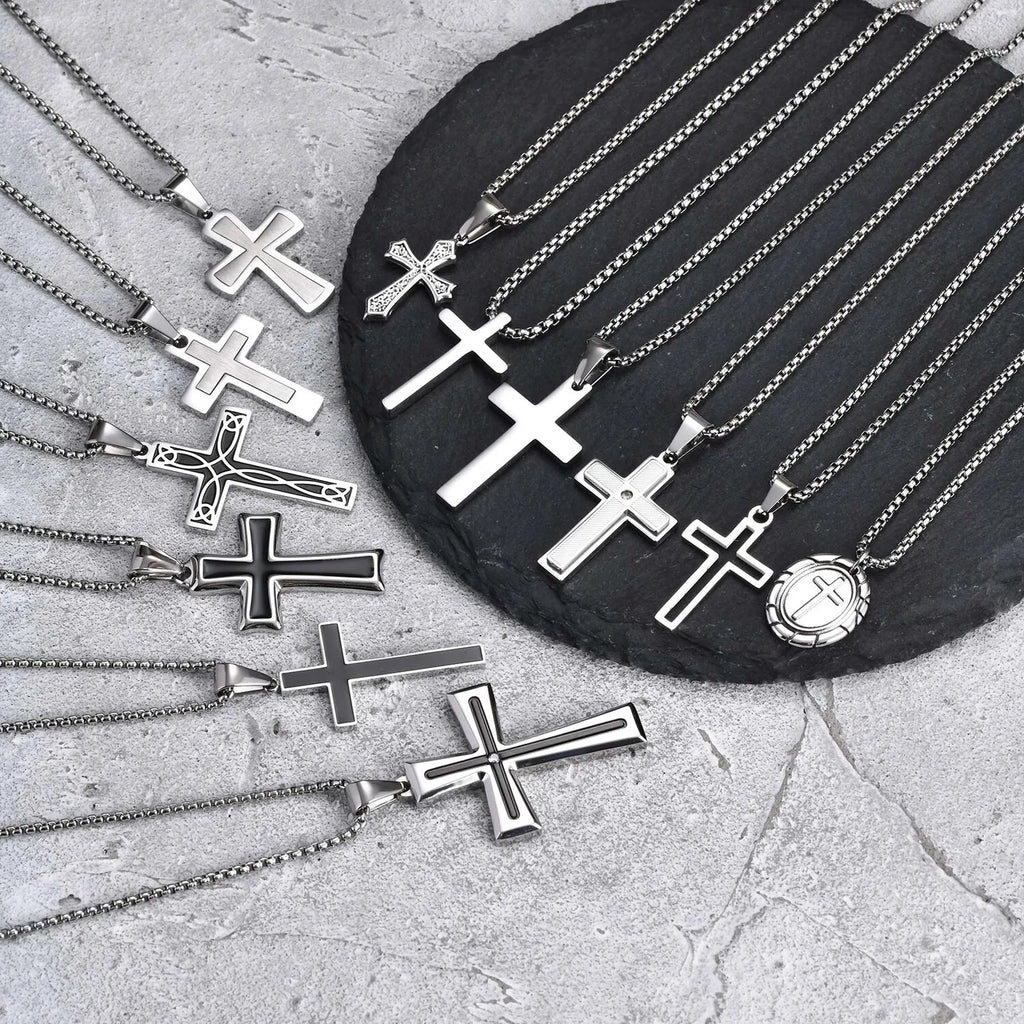 Cross Silver Pendant Necklace — Stainless Steel