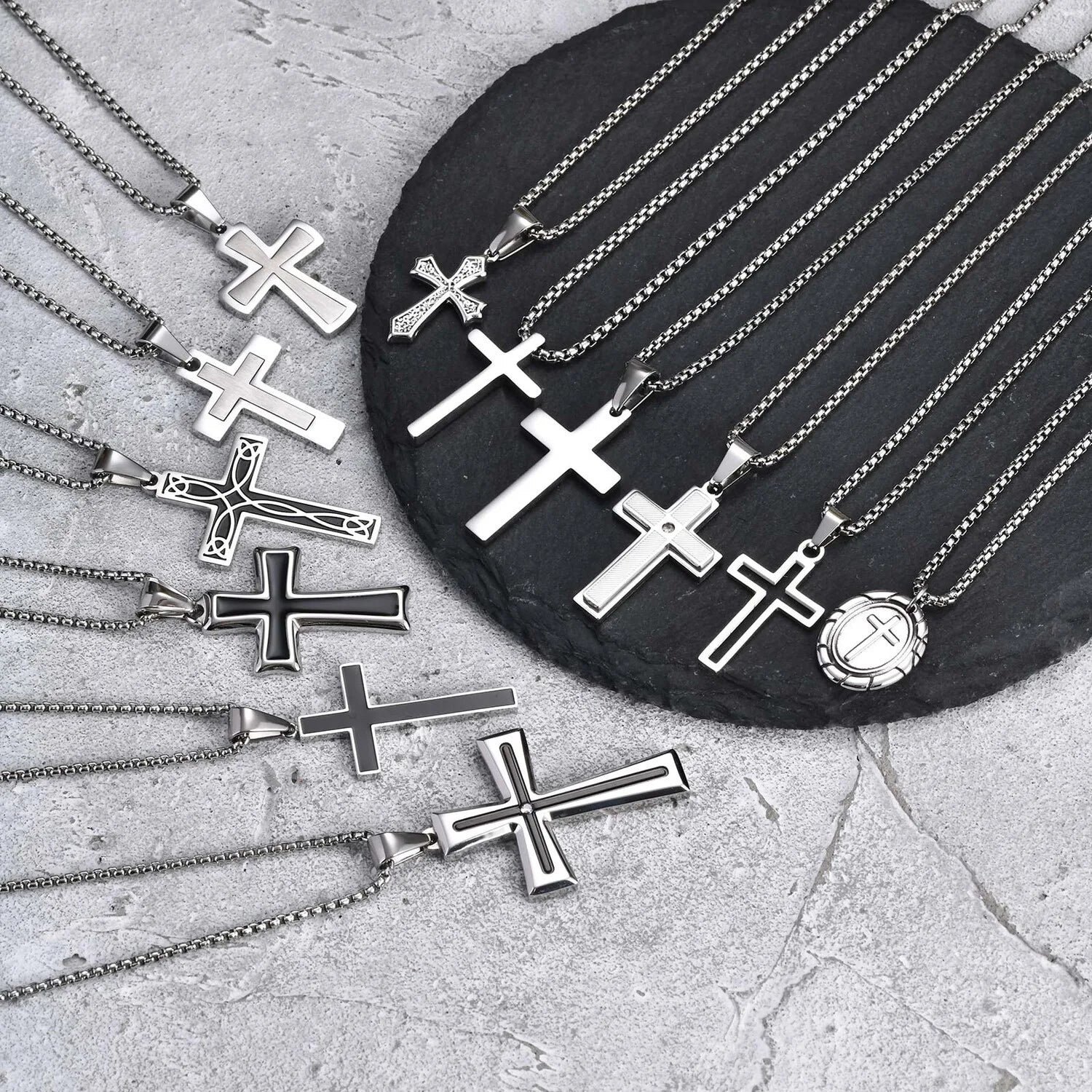 Cross Silver Pendant Necklace — Stainless Steel