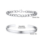 Men's 2pcs Set Simple Fashion Cuban Snake Link Chain Bracelet Stainless Steel Open Cuff Bangle Punk Hip Hop Jewelry Set