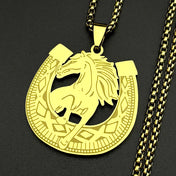 Cowboy Horseshoe Pendant Necklace — Gold-Tone Stainless Steel