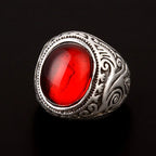 Retro Resin Gem Engraving Flower Pattern Ring For Men Punk Gothic Zinc Alloy Ring Designer Jewelry Unisex Accessories