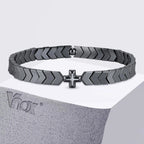 Vnox Cross Beaded Bracelet for Men Him, Dark Gothic Chain Link Jewelry, Punk Religious Statement Gift for Dad Father