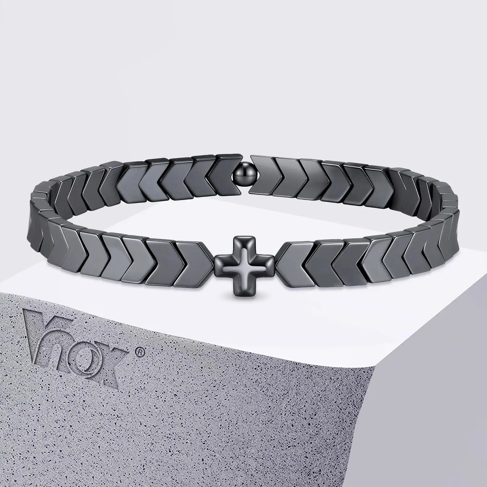 Vnox Cross Beaded Bracelet for Men Him, Dark Gothic Chain Link Jewelry, Punk Religious Statement Gift for Dad Father