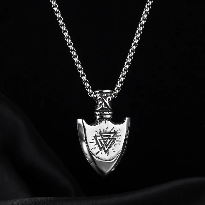 Silver Viking Shield Pendant Necklace Statement