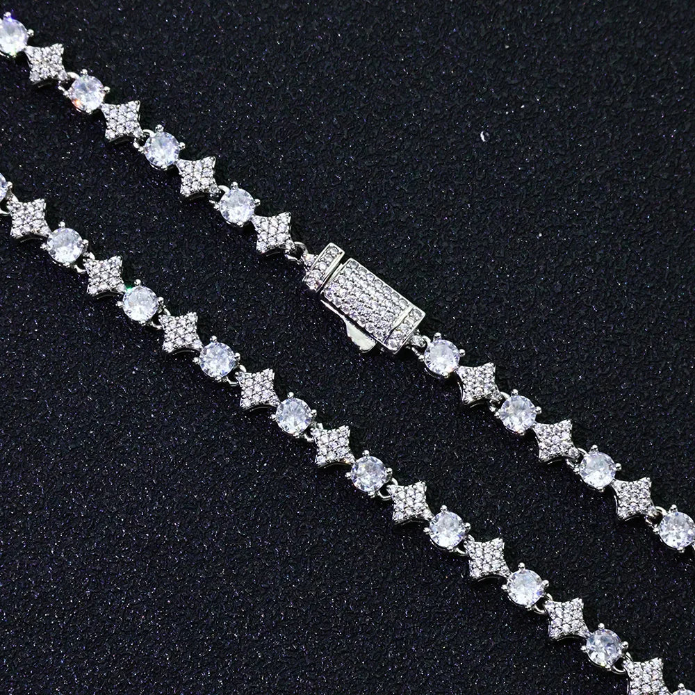 NUOYA Hip Hop Tennis Bracelet Iced Out AAAAA CZ Diamond Star Chain Bling White Gold Plated Jewelry luxury Gift Women Men