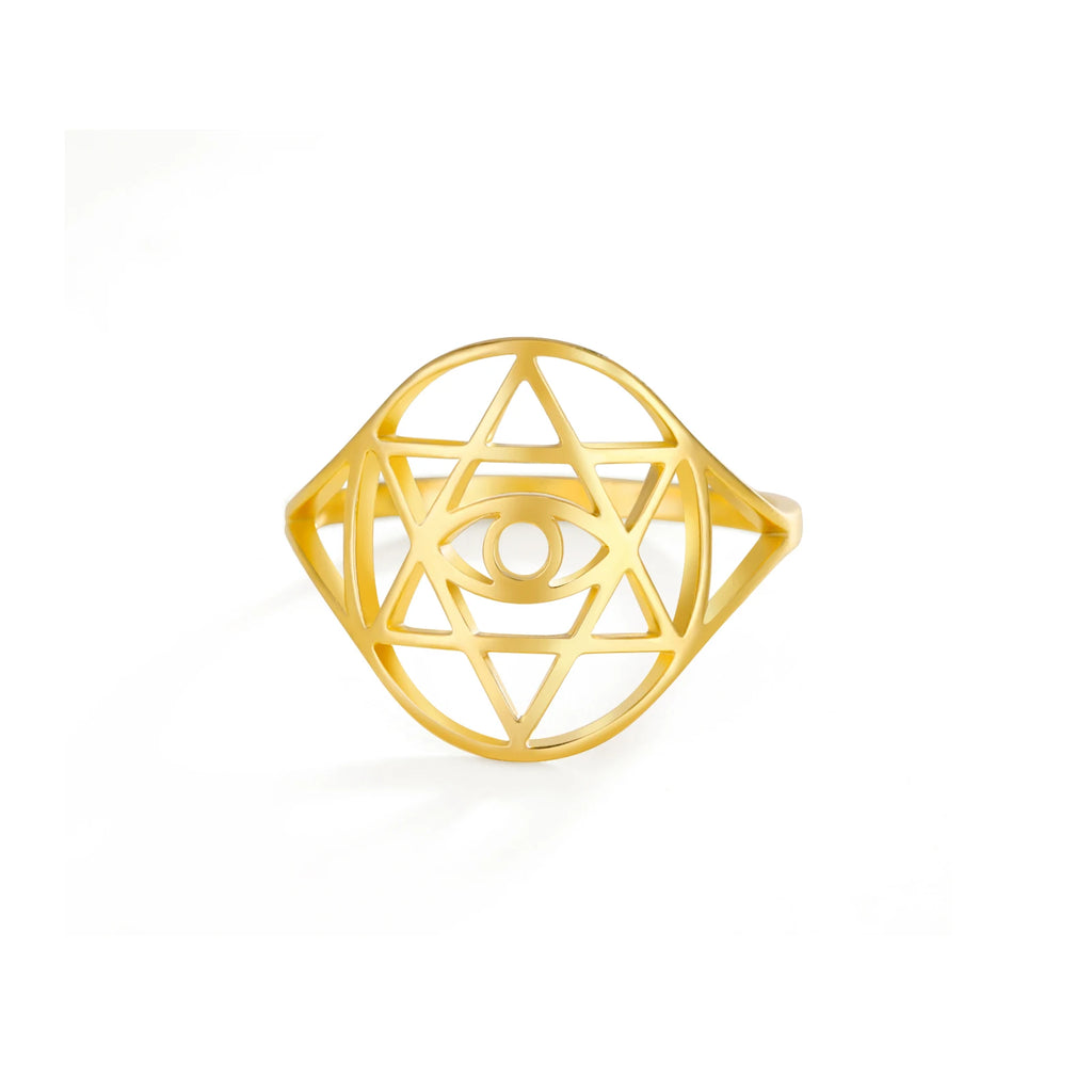 LIKGREAT Vintage Star of David Ring Evil Rings for Men Women Stainless Steel Punk Jewelry Jewish Star Protection Amulet