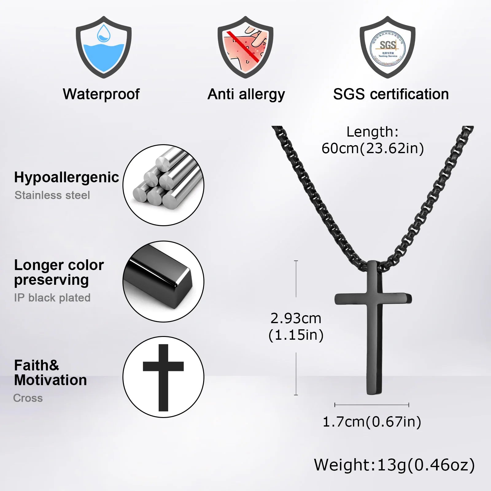 Two-Tone Cross Pendant Necklace — Stainless Steel